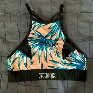 PINK Victoria’s Secret high neck nude palm print Ultimate unlined Sports Bra